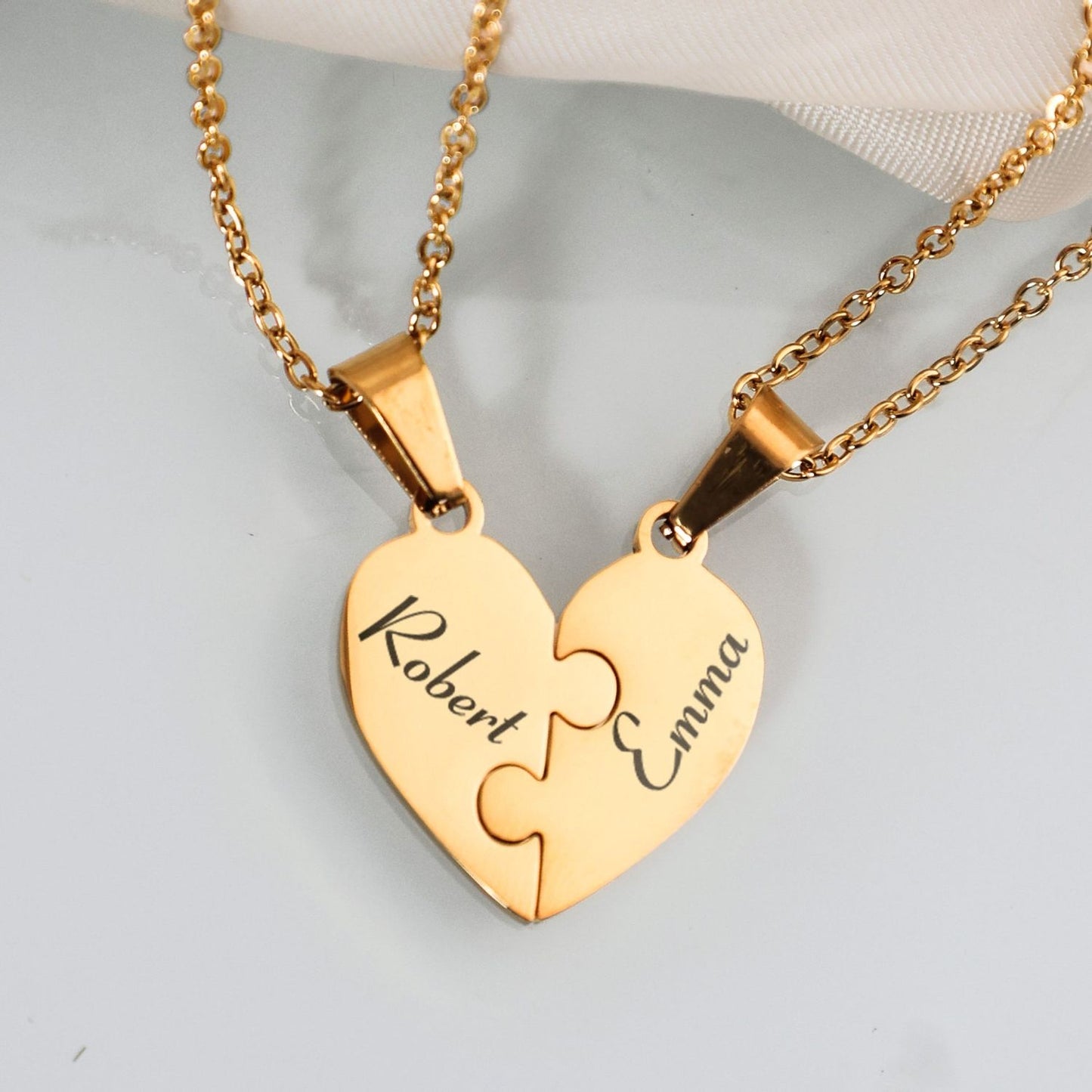 Family & Friendship Heart Puzzle Necklace – Personalized Name Pendant Set
