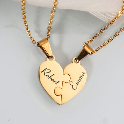 Family & Friendship Heart Puzzle Necklace – Personalized Name Pendant Set