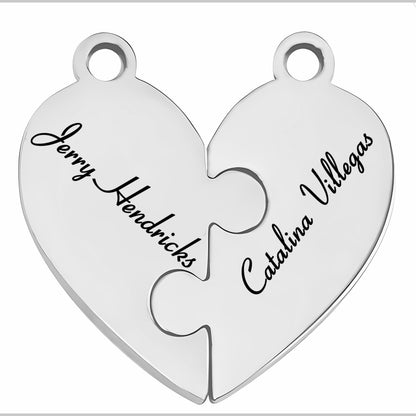 Family & Friendship Heart Puzzle Necklace – Personalized Name Pendant Set