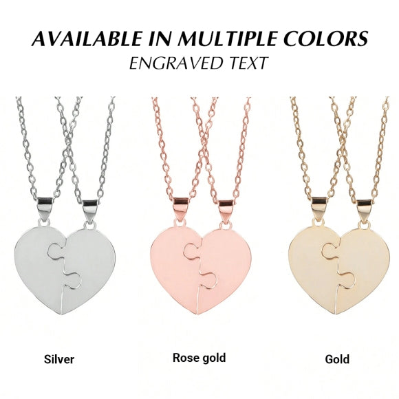 Family & Friendship Heart Puzzle Necklace – Personalized Name Pendant Set
