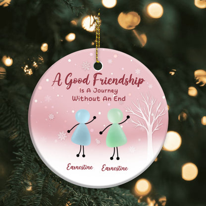 Custom A Good Friendship Circle Ceramic Ornament with Acrylic Pieces – Personalized Names & Quote And Best Friend Christmas Gift