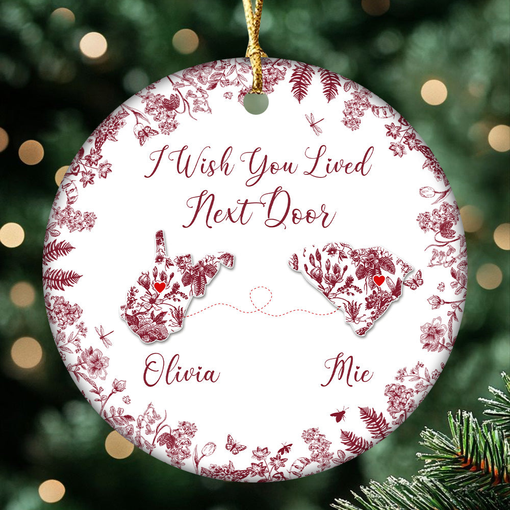 Custom Long-Distance State Ornament – Personalized Map Ornament with Names – Friendship or Family Christmas Gift