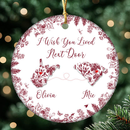 Custom Long-Distance State Ornament – Personalized Map Ornament with Names – Friendship or Family Christmas Gift