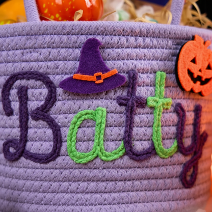 Custom Halloween Treat Bag with Name – Personalized Trick or Treat Basket | Customizable Candy Tote for Kids | Halloween Basket for Boys & Girl | Perfect Gift for Trick or Treating
