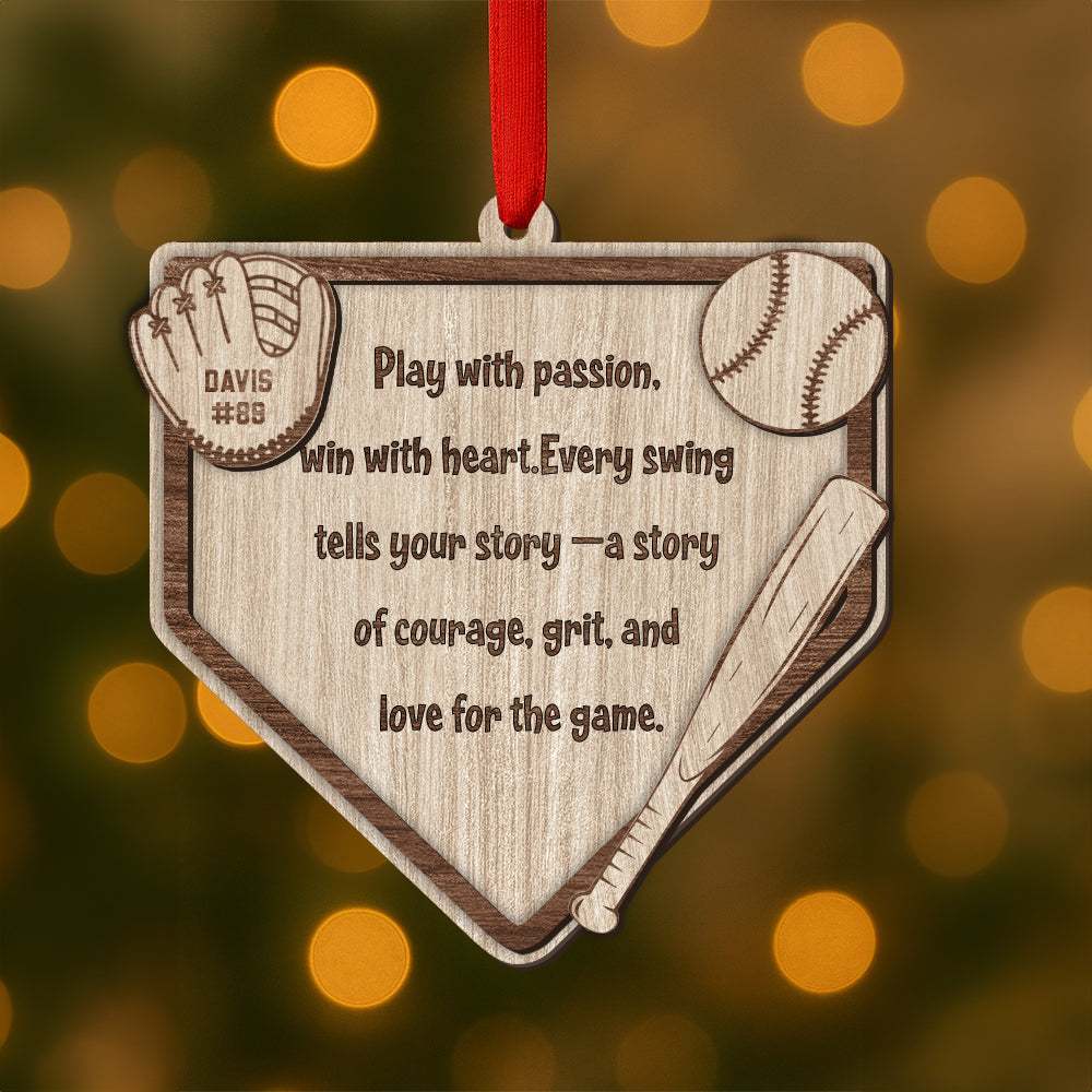 Custom Baseball Home Plate Ornament – Personalized Name, Number & Background ,Wooden & Acrylic Sports Keepsake Gift