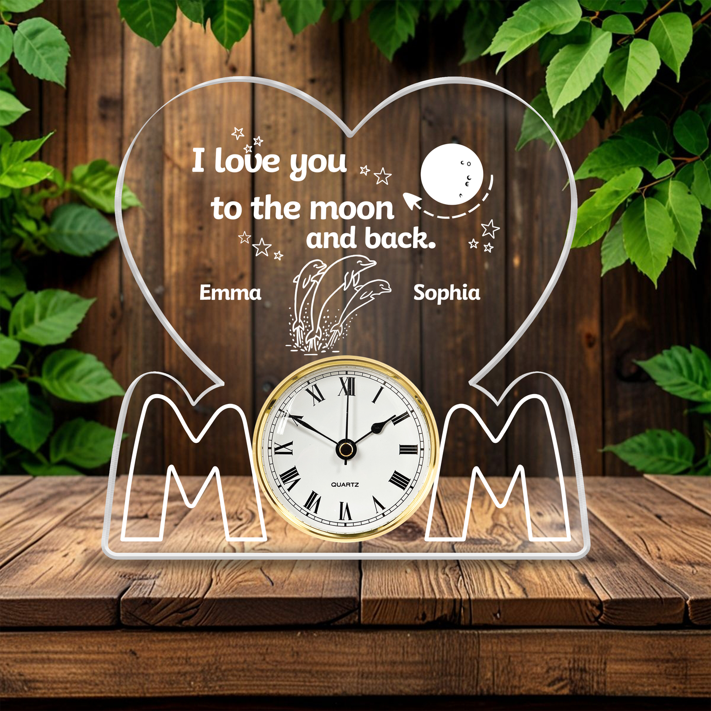 I Love You to the Moon and Back Mom Gift – Custom Animal Personalized Acrylic Desk Clock