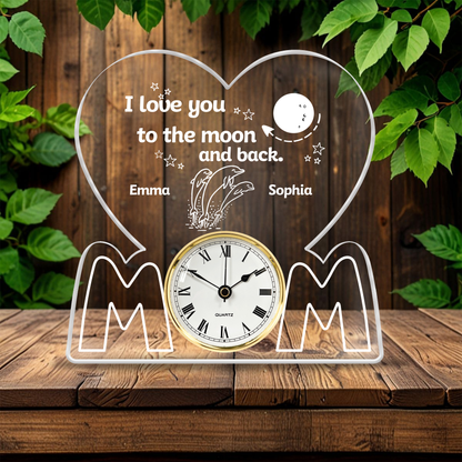 I Love You to the Moon and Back Mom Gift – Custom Animal Personalized Acrylic Desk Clock