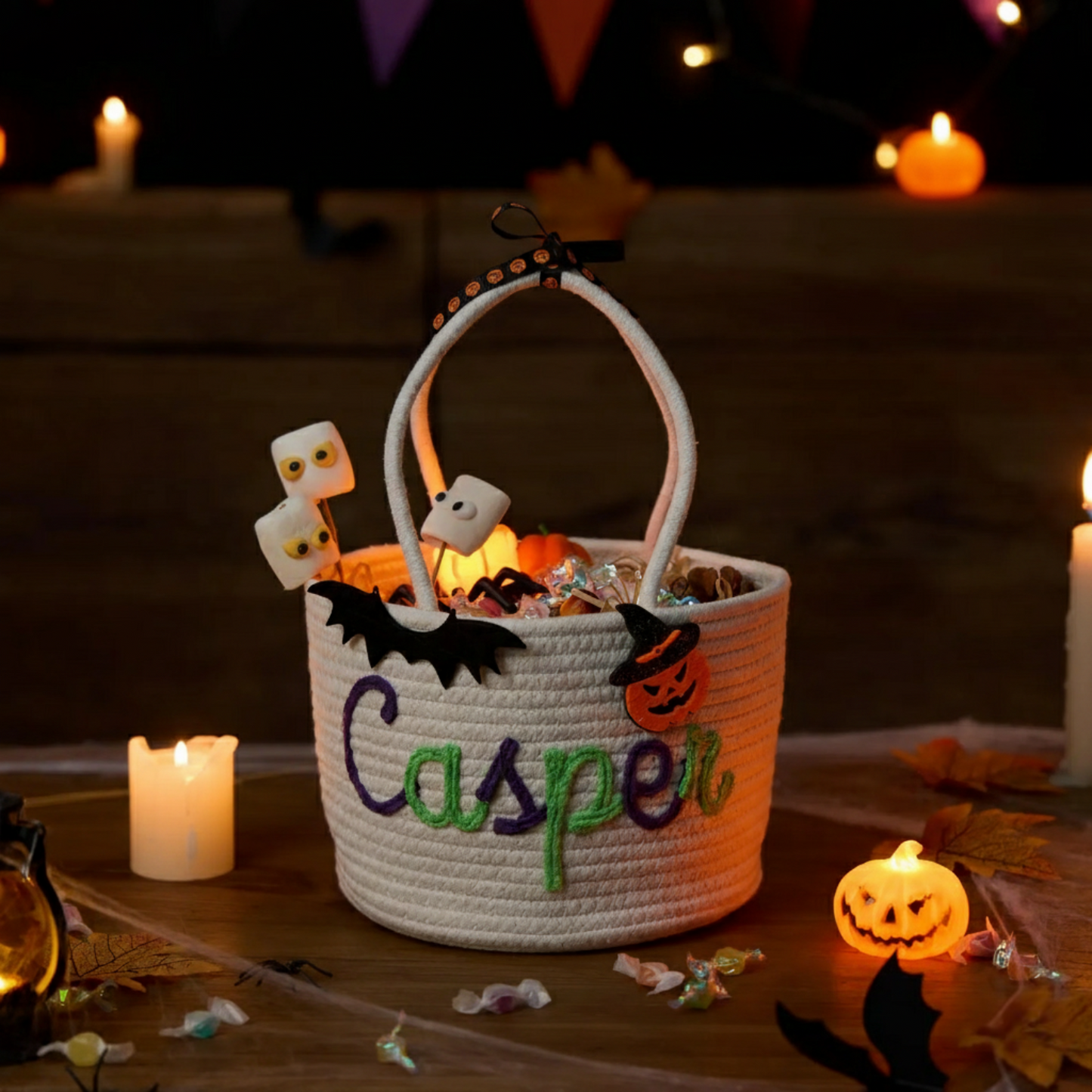 Custom Halloween Treat Bag with Name – Personalized Trick or Treat Basket | Customizable Candy Tote for Kids | Halloween Basket for Boys & Girl | Perfect Gift for Trick or Treating