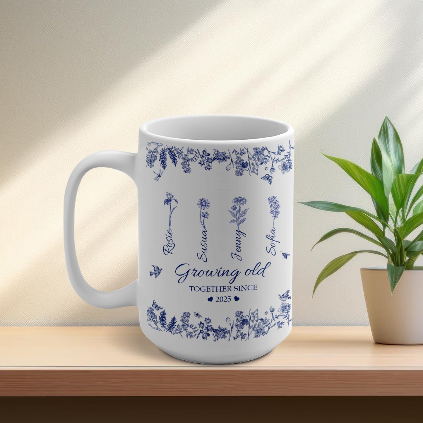 Growing Old Together Flower - Personalized Custom Mug