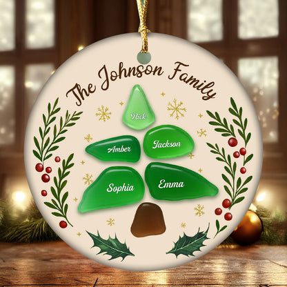 Custom Family Christmas Tree Name Ceramic Ornament - Personalized Holiday Gift for Families