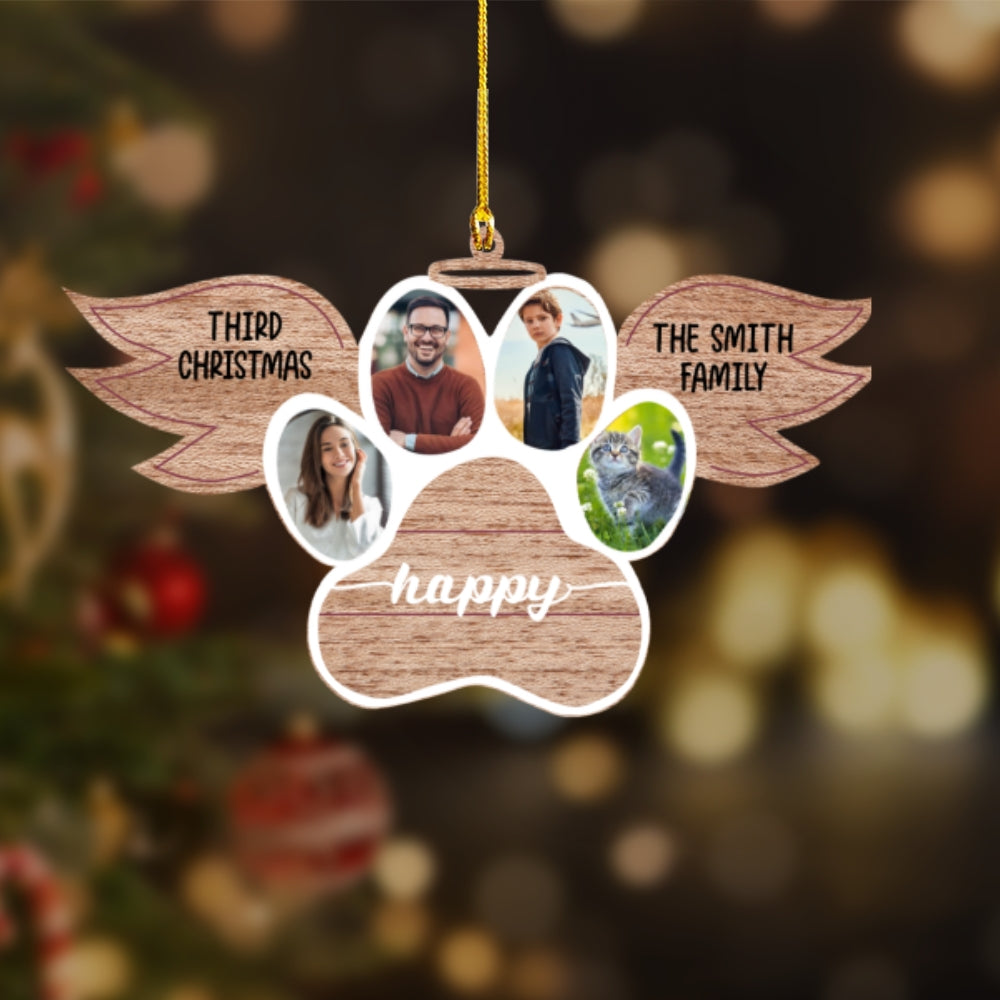 Custom Pet Paw Ornament – Family & Pet Picture Wooden Christmas Decoration