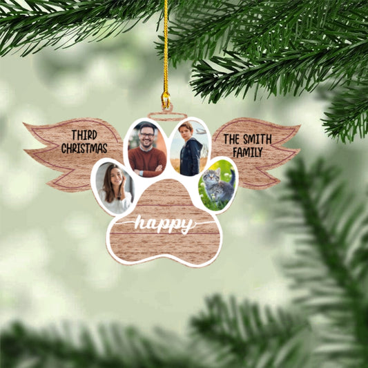 Custom Pet Paw Ornament – Family & Pet Picture Wooden Christmas Decoration