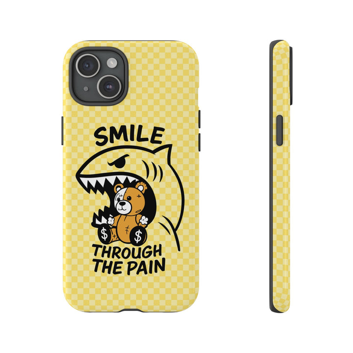 Smile Through the Pain Bear Phone Case – Edgy Cartoon Shark Cover for iPhone 11 12 13 14 15 16 Pro Max & Samsung Galaxy S Series