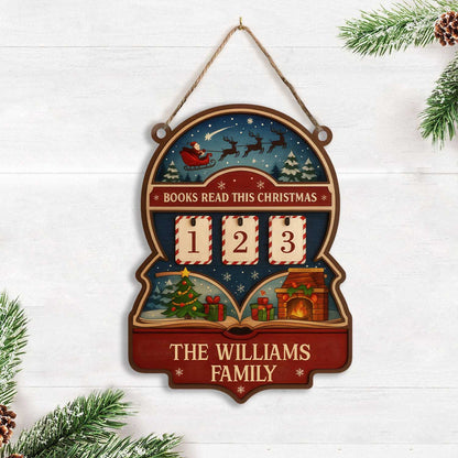 Custom Family Book Tracker Hanging – “Books Read This Christmas”- Personalized Family Name , Wooden & Acrylic Holiday Decor