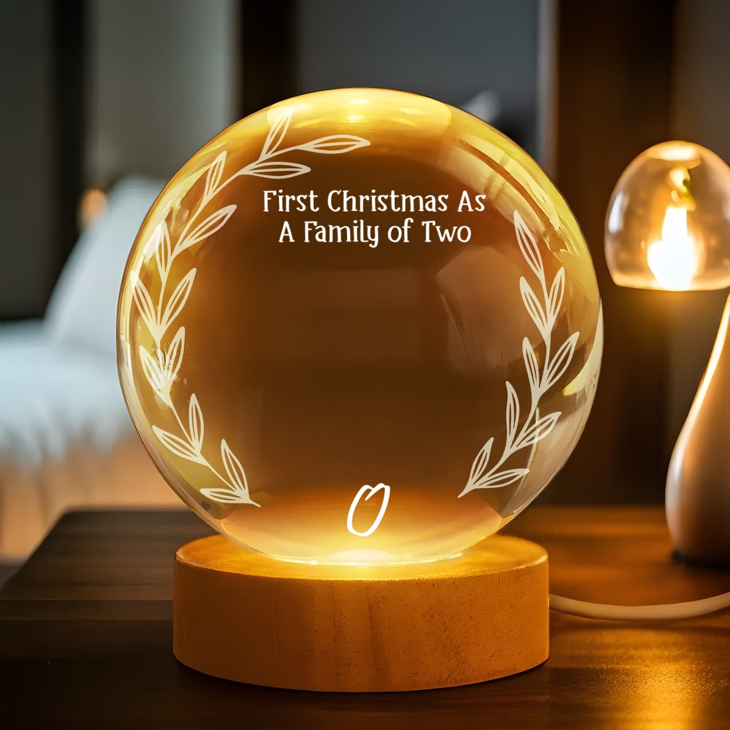 Round Custom Picture Crystal Night Light – Personalized with Photo, Names & Family Size