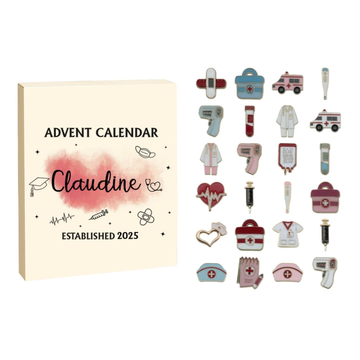 Nurse Advent Calendar - Personalized Name, Year, Color Theme & Medical Charm Selection , Custom Gift for Nurses, Doctors & Healthcare Students 2025