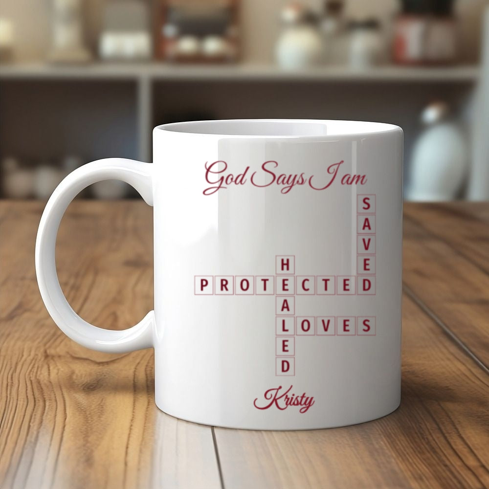 Custom “God Says I Am” Ceramic Mug – Personalized Christian Gift for Faith & Inspiration