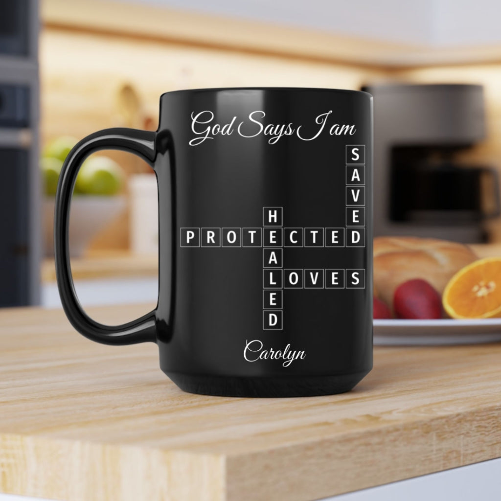 Custom “God Says I Am” Ceramic Mug – Personalized Christian Gift for Faith & Inspiration