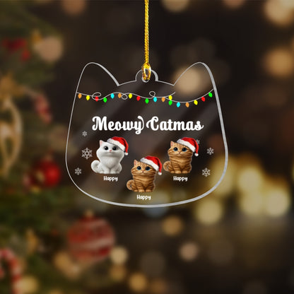Custom Cat Christmas Ornament – Personalized "Meowy Catmas" Decoration with Pet Names