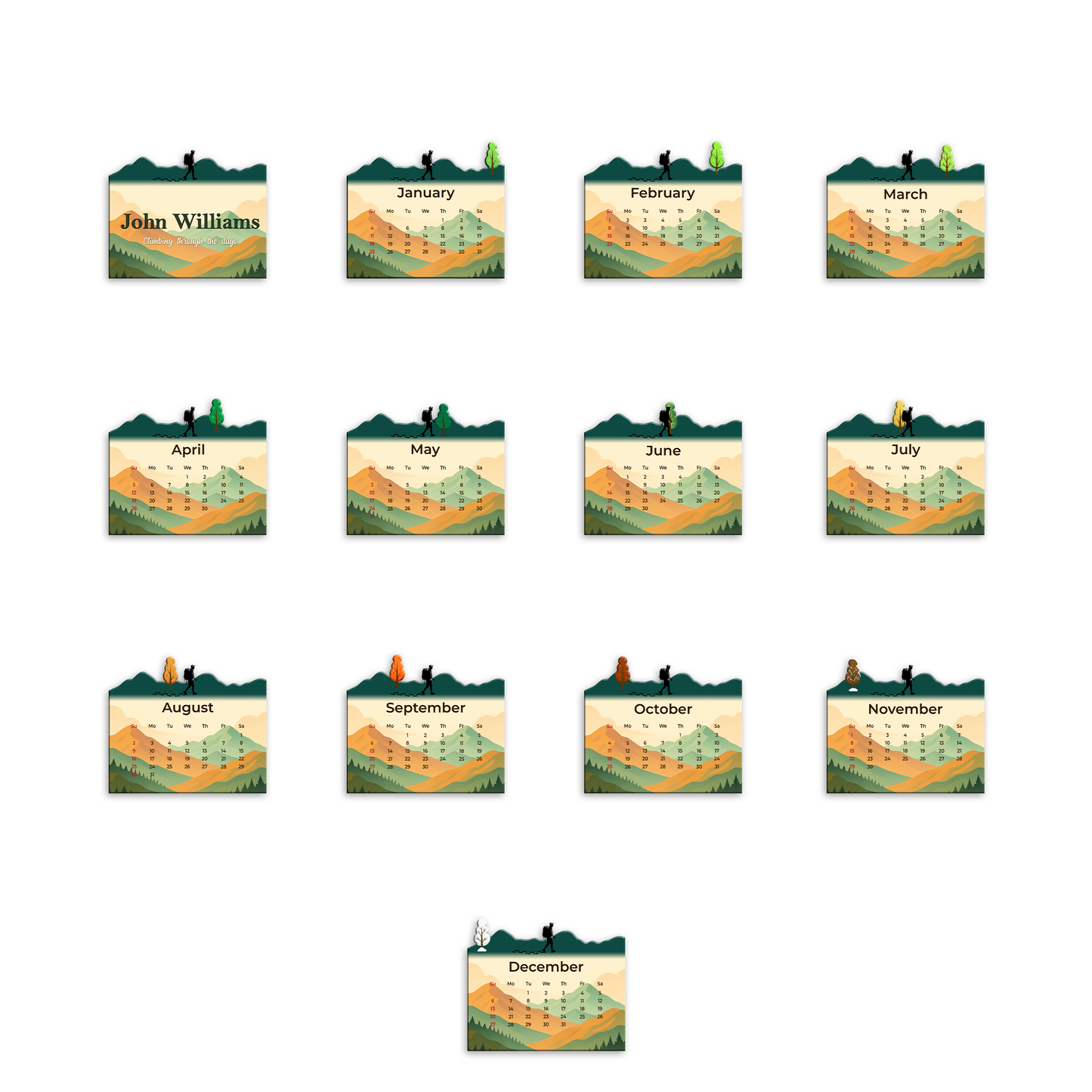 Custom Name Calendar 2026 with Wooden Stand – Personalized Adventure Desk Calendar - Climbing Through The Days