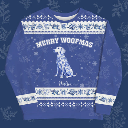 Custom Dog Lover Christmas Sweater – “Merry Woofmas” - Personalized Dog Image, Name & Color , Cozy Holiday Sweatshirt Gift for Pet Owners
