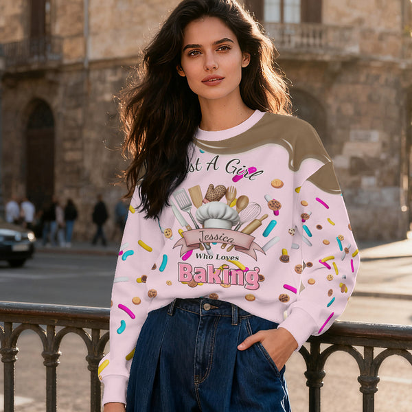 Custom Baking Lover Sweatshirt – Personalized “Just A Girl Who Loves Baking” Sweater with Name