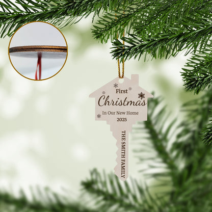 Custom Wooden House Key Ornament – First Christmas in Our New Home 2025 Keepsake