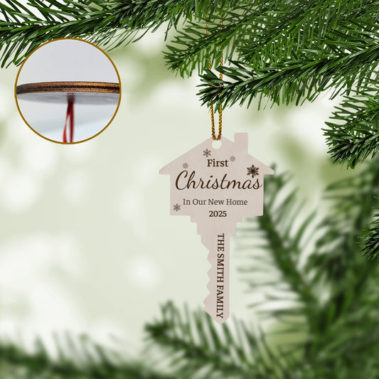 Custom Wooden House Key Ornament – First Christmas in Our New Home 2025 Keepsake