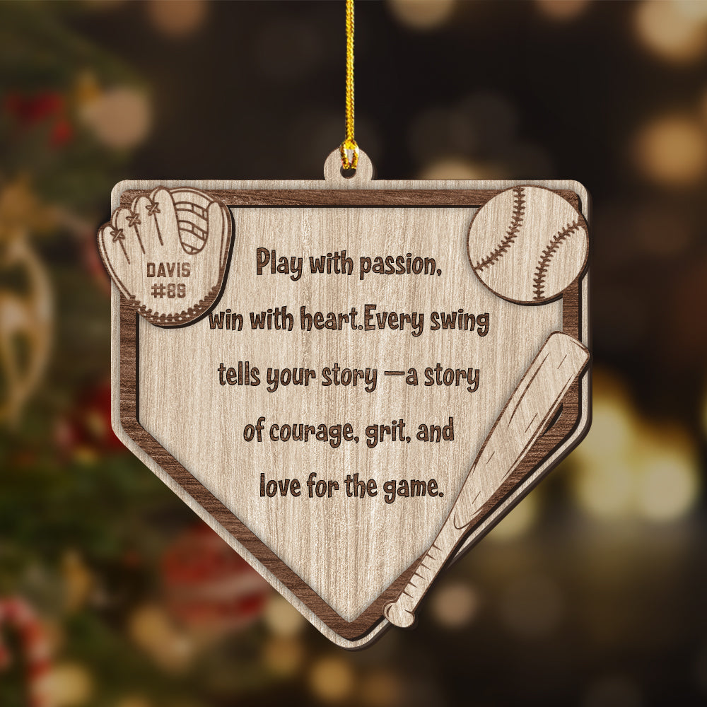 Custom Baseball Home Plate Ornament – Personalized Name, Number & Background ,Wooden & Acrylic Sports Keepsake Gift