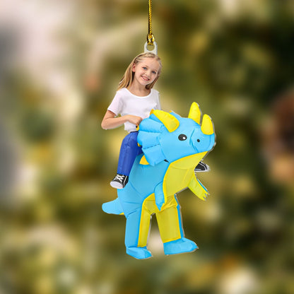 Personalized Kid Face Lovely Dinosaur Acrylic Ornament - Custom Photo Gift