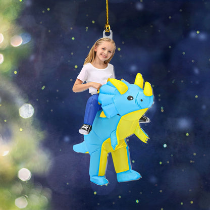 Personalized Kid Face Lovely Dinosaur Acrylic Ornament - Custom Photo Gift