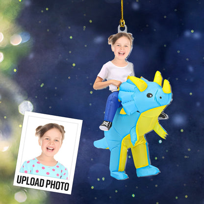 Personalized Kid Face Lovely Dinosaur Acrylic Ornament - Custom Photo Gift