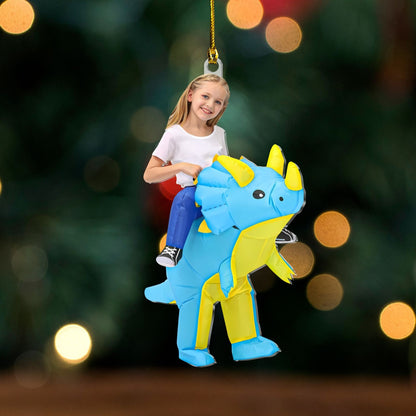 Personalized Kid Face Lovely Dinosaur Acrylic Ornament - Custom Photo Gift