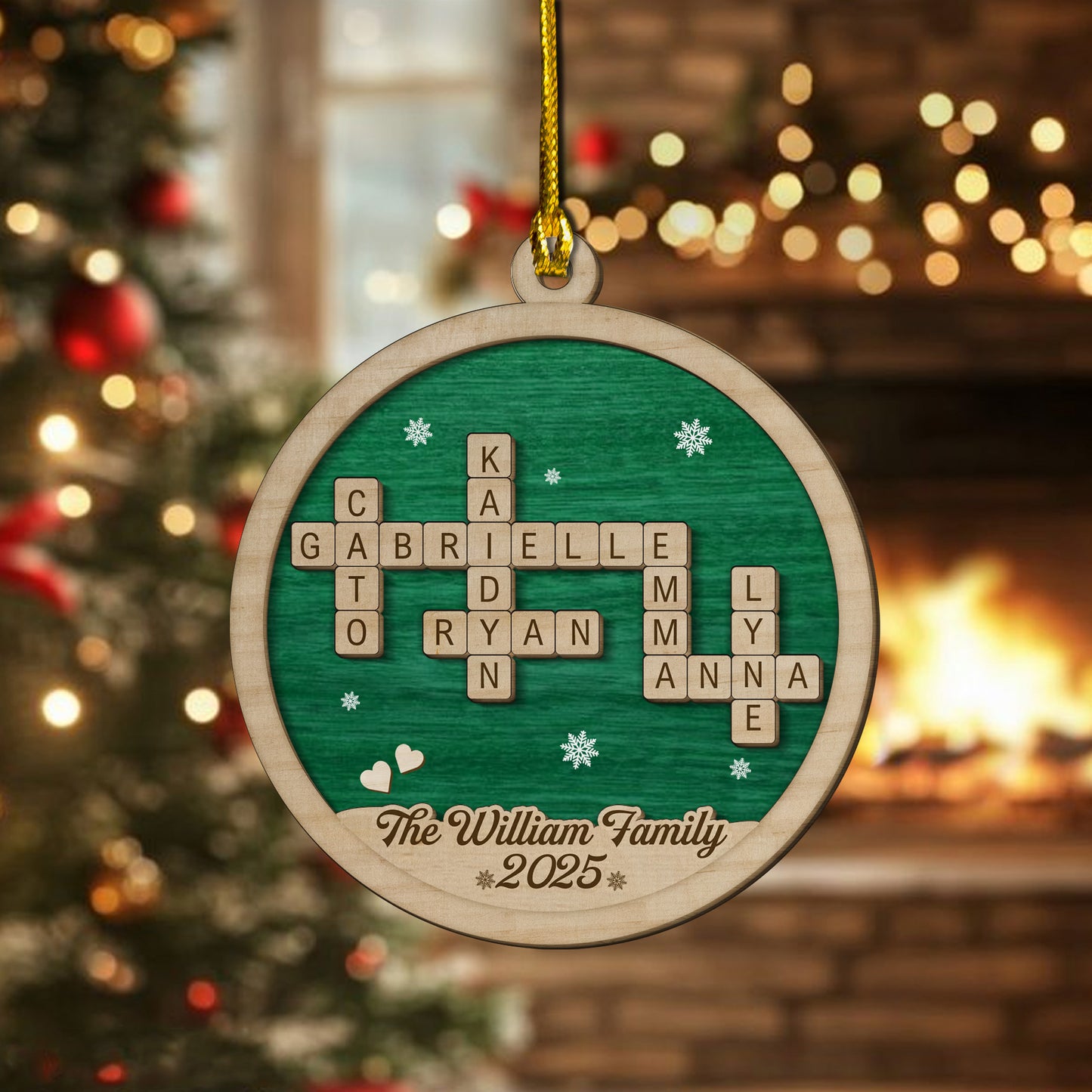 Custom Family Name Crossword Wooden Ornament – Personalized Christmas Tree Decoration with Names & Year