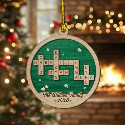 Custom Family Name Crossword Wooden Ornament – Personalized Christmas Tree Decoration with Names & Year
