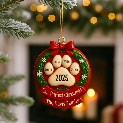 Christmas Resin DIY Pendant – Personalized Pet Paw Print Ornament Custom Family Name Year Decoration