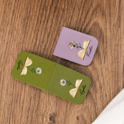 Leather Magnetic Bookmark – Personalized Custom Name & Flower Design for Book Lovers, Teachers, and Readers