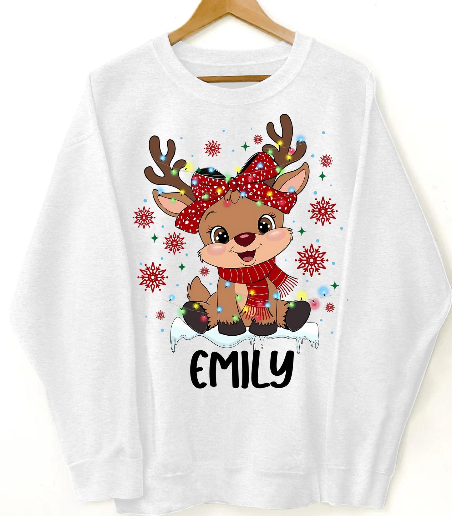 Christmas Boy & Girl with Bow or Cap - Personalized Sweatshirt with Reindeer 