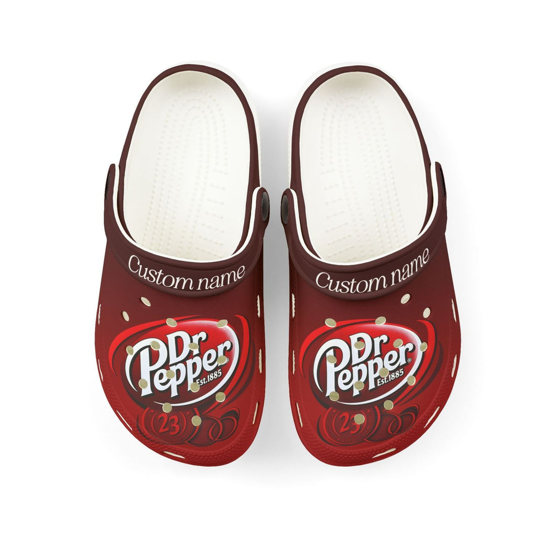 Custom Name Dr Pepper Clogs – Personalized Soda-Themed Comfortable Slip-On Sandals for Men & Women