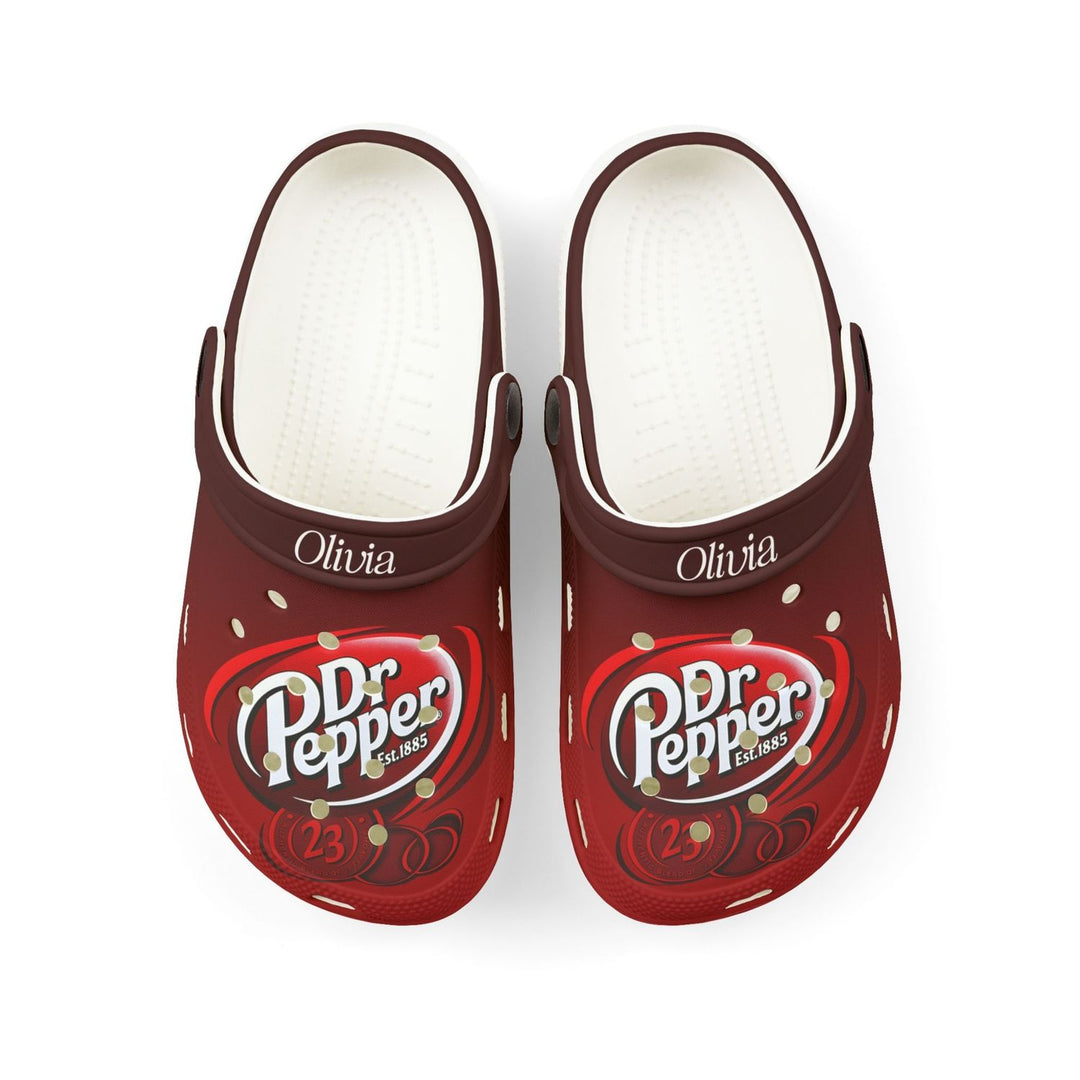 Custom Name Dr Pepper Clogs – Personalized Soda-Themed Comfortable Slip-On Sandals for Men & Women