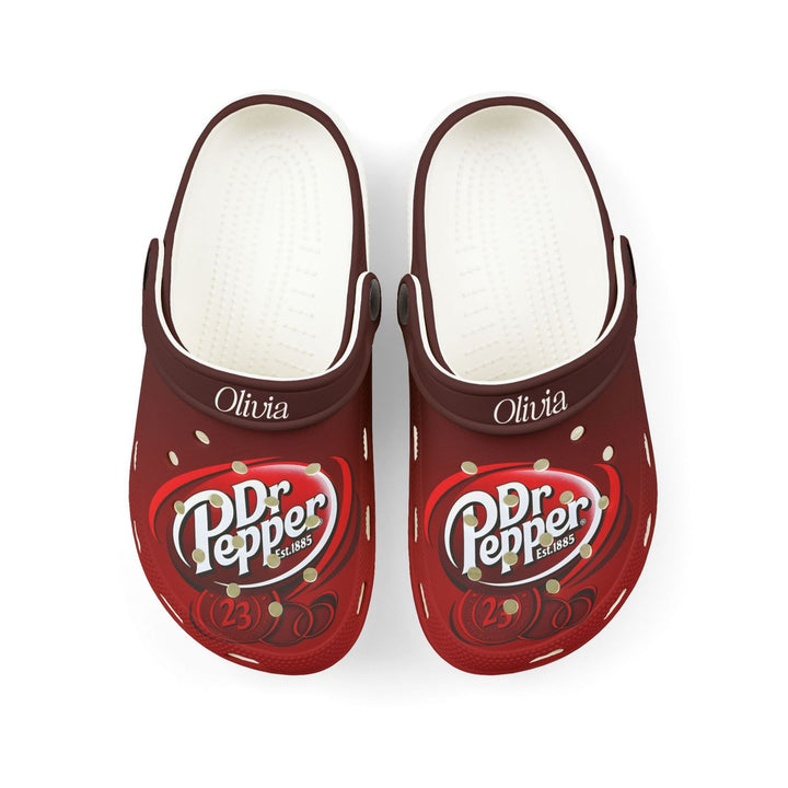 Custom Name Dr Pepper Clogs – Personalized Soda-Themed Comfortable Slip-On Sandals for Men & Women