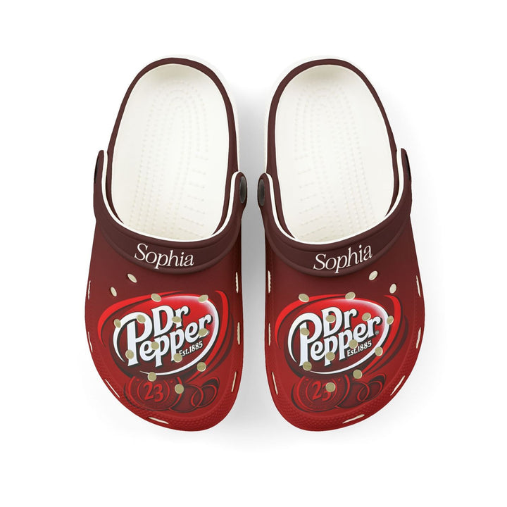 Custom Name Dr Pepper Clogs – Personalized Soda-Themed Comfortable Slip-On Sandals for Men & Women