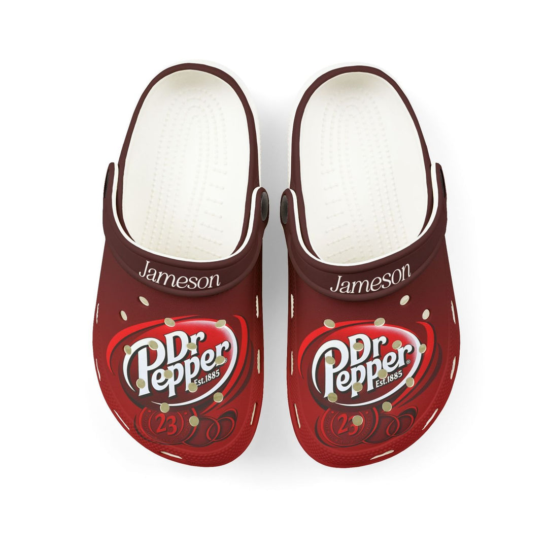 Custom Name Dr Pepper Clogs – Personalized Soda-Themed Comfortable Slip-On Sandals for Men & Women