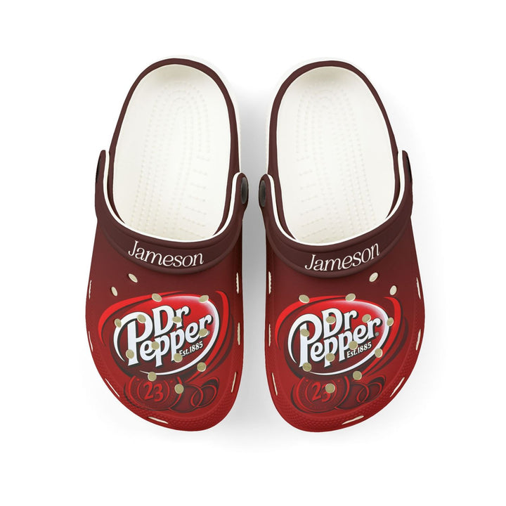 Custom Name Dr Pepper Clogs – Personalized Soda-Themed Comfortable Slip-On Sandals for Men & Women