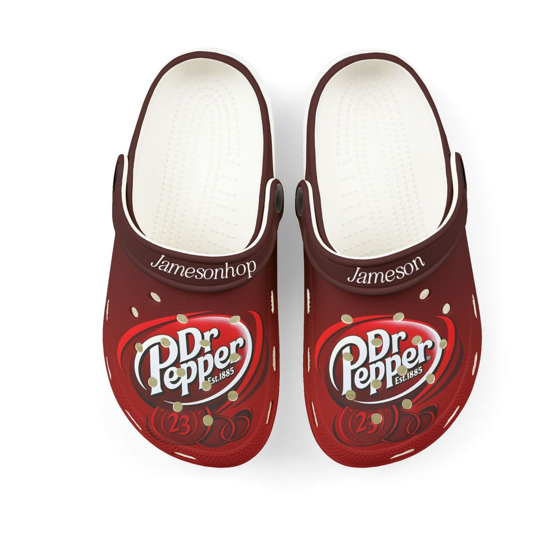 Custom Name Dr Pepper Clogs – Personalized Soda-Themed Comfortable Slip-On Sandals for Men & Women