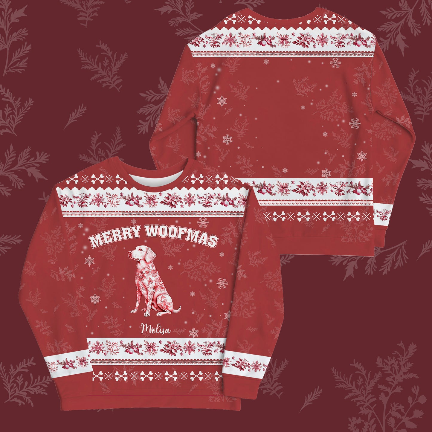 Custom Dog Lover Christmas Sweater – “Merry Woofmas” - Personalized Dog Image, Name & Color , Cozy Holiday Sweatshirt Gift for Pet Owners