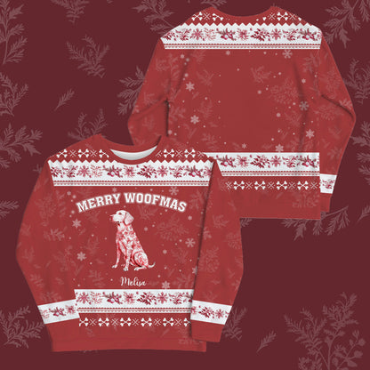 Custom Dog Lover Christmas Sweater – “Merry Woofmas” - Personalized Dog Image, Name & Color , Cozy Holiday Sweatshirt Gift for Pet Owners