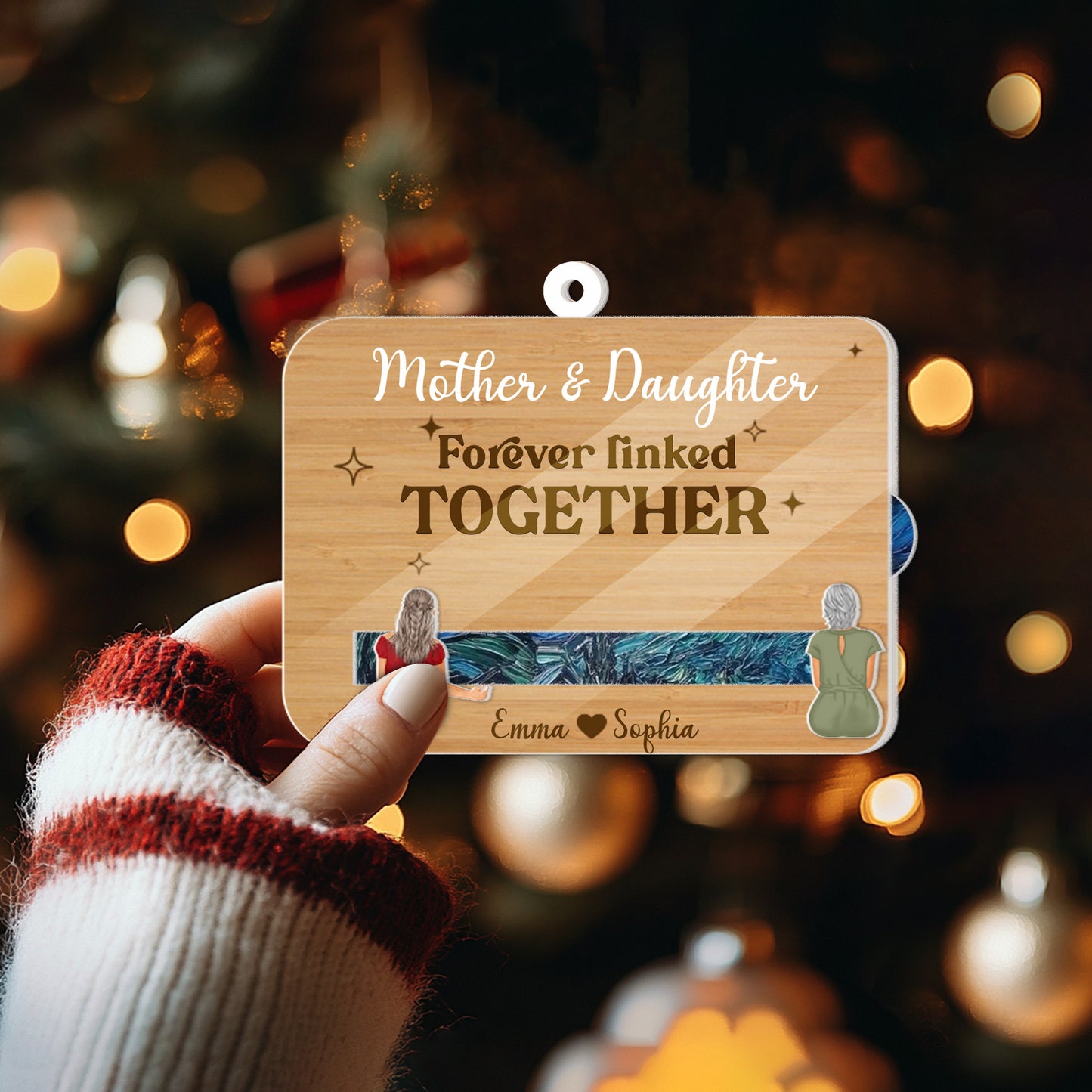 Custom Mother & Daughter Wooden Card – “Forever Linked Together” - Personalized Names & Art Background