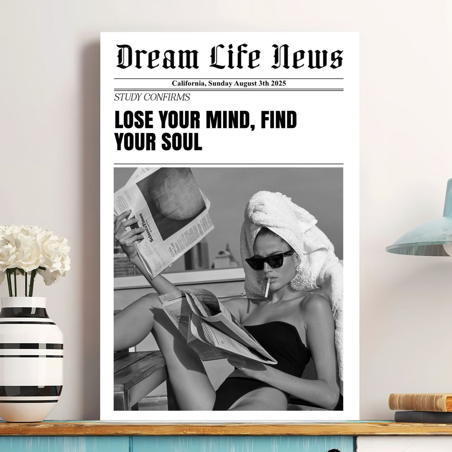 Custom Newspaper Poster – Dream Life Cover with Photo and Bold Quote for Feminine Wall Art & Empowered Decor