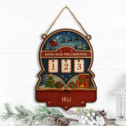 Custom Family Book Tracker Hanging – “Books Read This Christmas”- Personalized Family Name , Wooden & Acrylic Holiday Decor